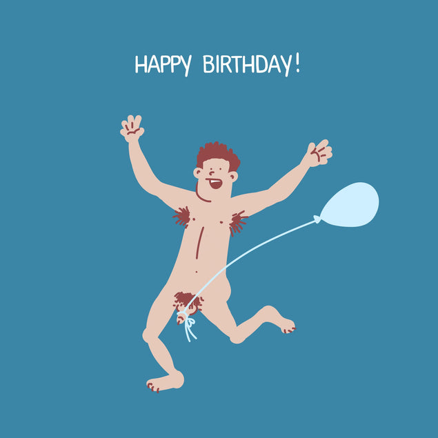 Happy Birthday Naked Guy With Balloon Confetti-exploding Greetings Card