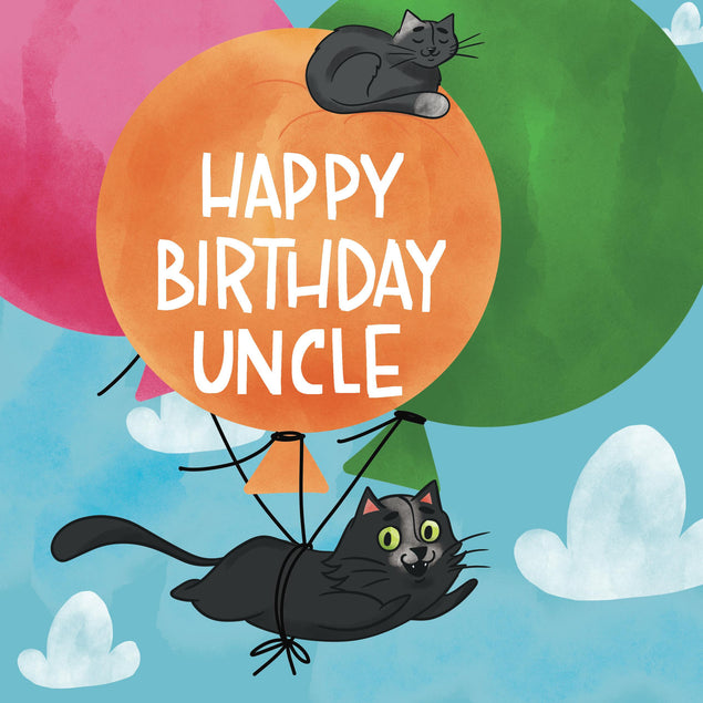 Flying Black Cat Happy Birthday Uncle Confetti-exploding Greetings Card