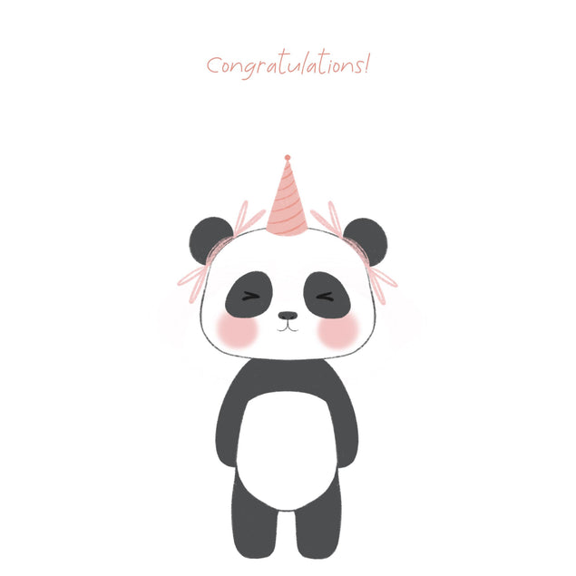 Cute Panda In Pink Party Hat Congratulations Confetti-exploding Greetings Card