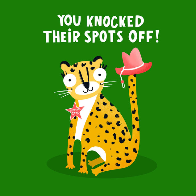 Funny Leopard New Job Celebration Confetti-exploding Greetings Card