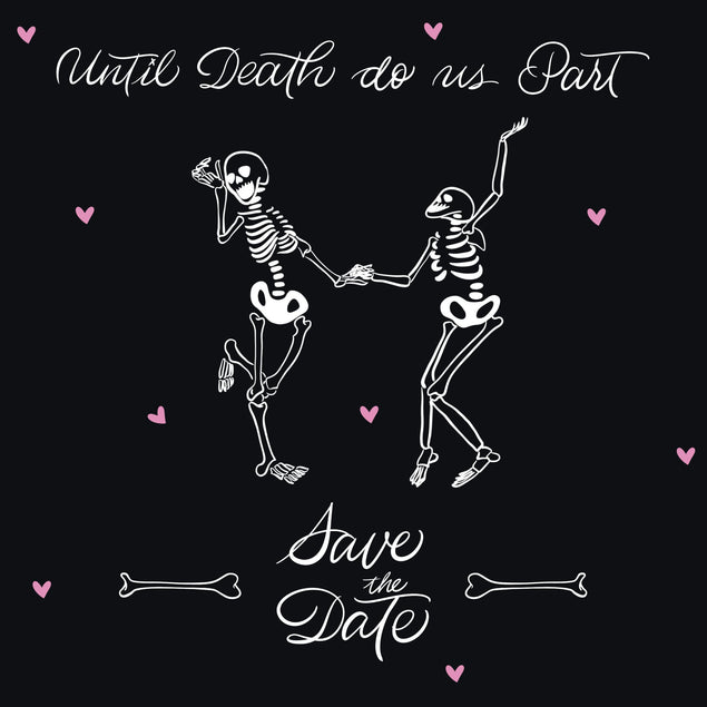 Black Background Skeleton Couple Wedding Invitation Confetti-exploding Greetings Card