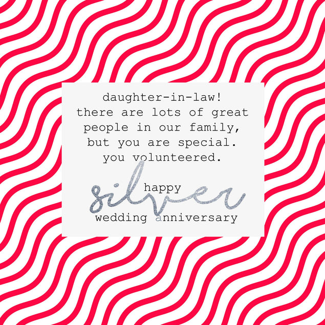 Red Stripes Happy Silver Anniversary Daughter-In-Law Confetti-exploding Greetings Card