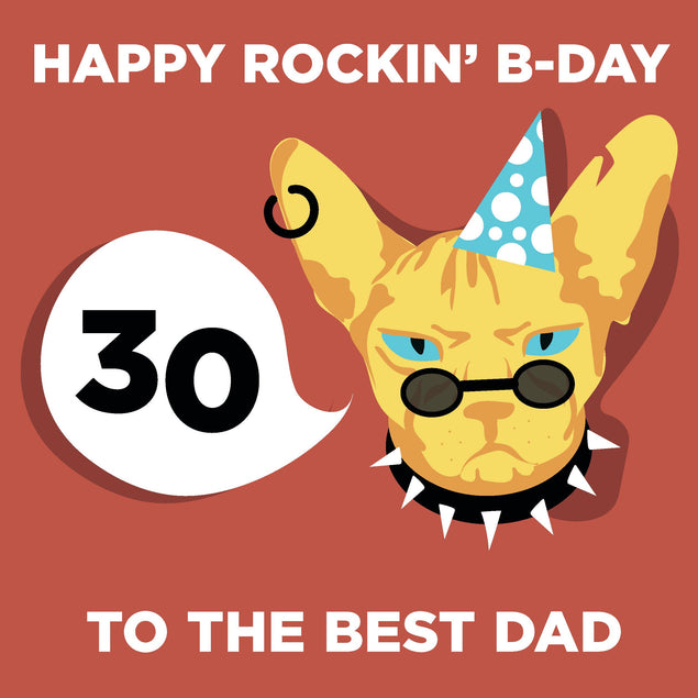 Rockin' Cat Happy 30th Birthday Dad Confetti-exploding Greetings Card