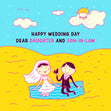 Happy Wedding Day Daughter And Son-in-law Bride And Groom At The Beach Confetti-exploding Greetings Card