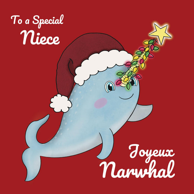 Christmas Joyeux Narwhal Niece Confetti-exploding Greetings Card