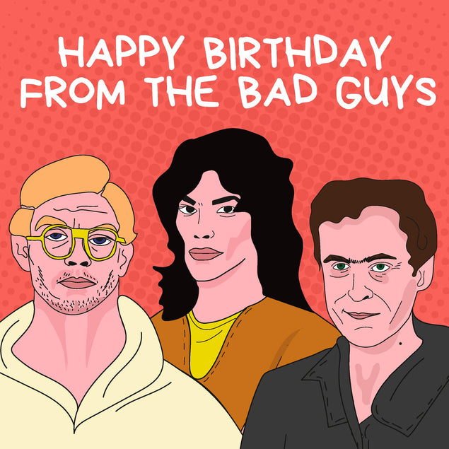 Red Background Happy Birthday From The Bad Guys Confetti-exploding Greetings Card