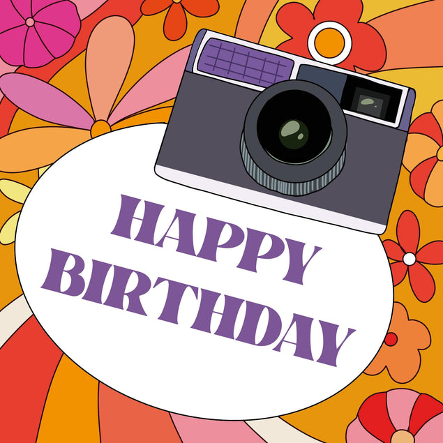 Happy Birthday Camera And Flowers Confetti-exploding Greetings Card