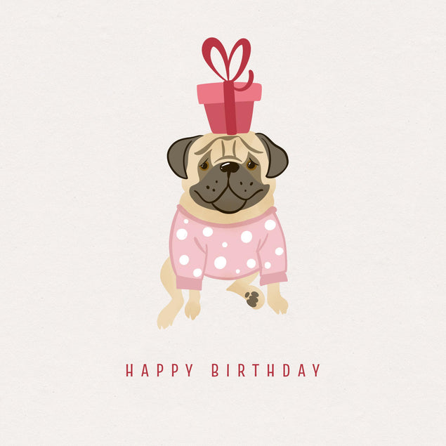 Pug With A Gift Happy Birthday Confetti-exploding Greetings Card