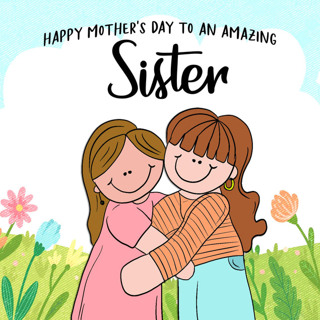 Happy Mother's Day Sister Cute Girls Hugging Confetti-exploding Greetings Card