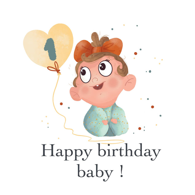 Happy 1st Birthday Cute Girl With A Balloon Confetti-exploding Greetings Card