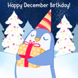 Little Penguin Happy December Birthday Confetti-exploding Greetings Card