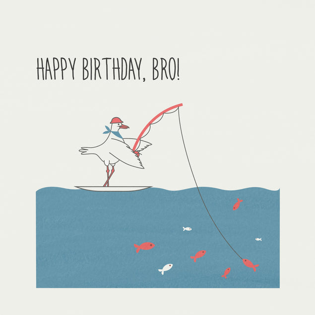 Fishing Seagull Happy Birthday Bro Confetti-exploding Greetings Card