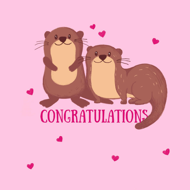 Congratulations Otter Couple And Hearts Confetti-exploding Greetings Card