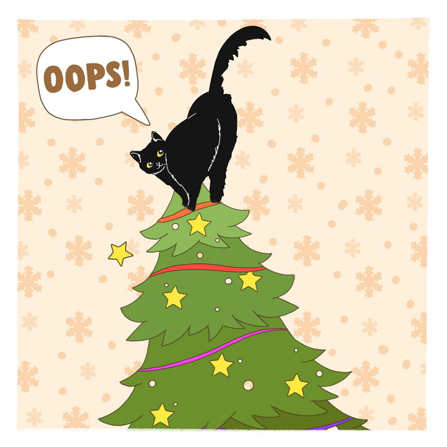 Merry Christmas Black Cat At The Top Of Christmas Tree Confetti-exploding Greetings Card
