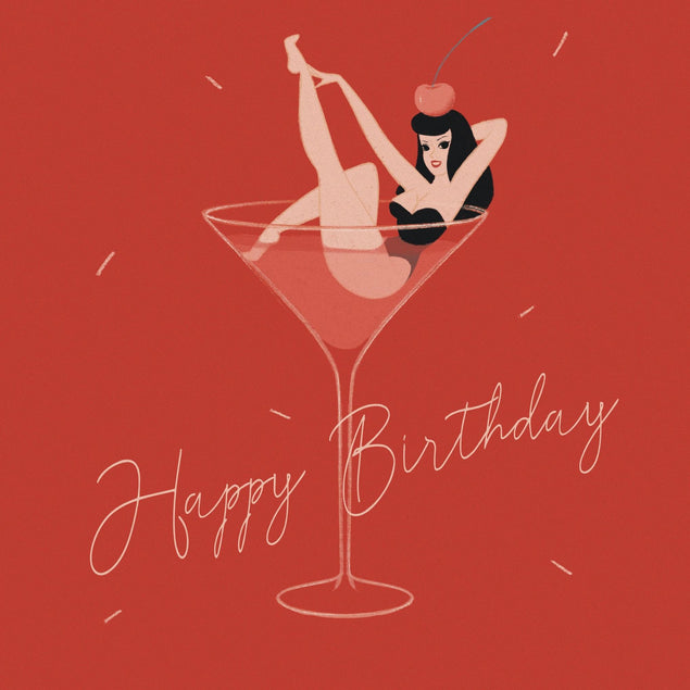 Pinup Girl Happy Birthday Confetti-exploding Greetings Card