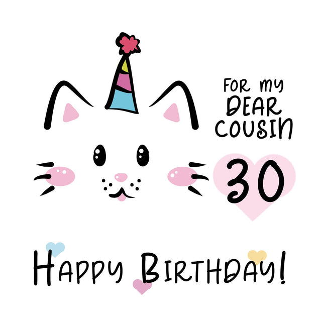 Simple Kitty Cousin 30th Birthday Confetti-exploding Greetings Card