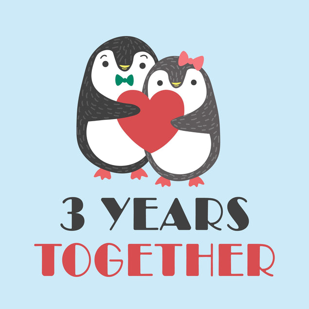 Cute Penguin Couple 3 Years Together Confetti-exploding Greetings Card