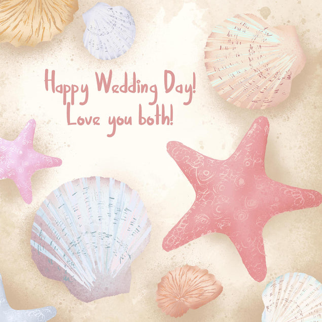 Happy Wedding Day Love You Both Starfish And Shells Confetti-exploding Greetings Card