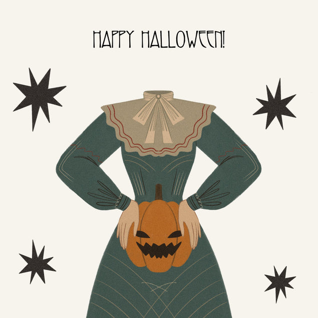 Happy Halloween Headless Lady Holding A Pumpkin Confetti-exploding Greetings Card
