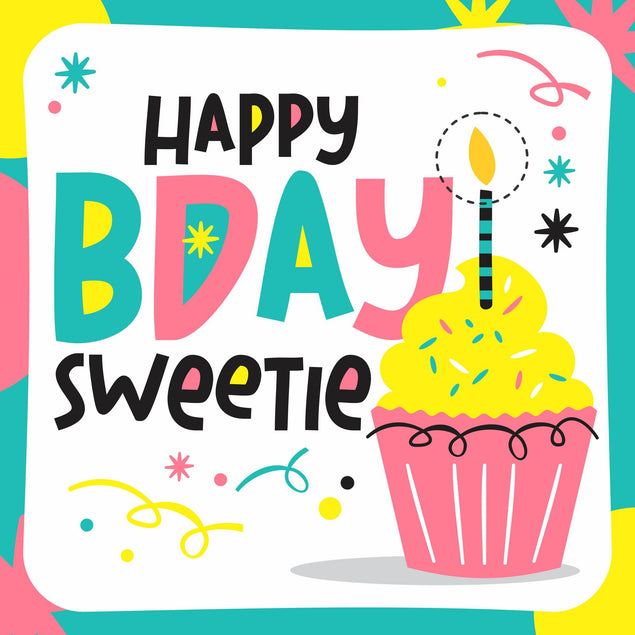 Cute Colorful Cupcake Happy Birthday Sweetie Confetti-exploding Greetings Card