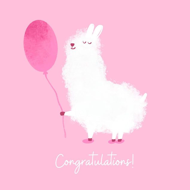 Fluffy Alpaca On A Pink Background Congratulations Confetti-exploding Greetings Card