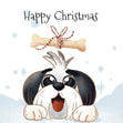 Happy Christmas Cute Shih-Tzu And A Bone Confetti-exploding Greetings Card