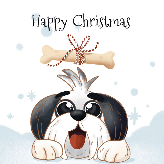 Happy Christmas Cute Shih-Tzu And A Bone Confetti-exploding Greetings Card