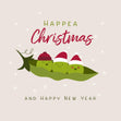 Happea Christmas And Happy New Year Cute Peas In Pink Confetti-exploding Greetings Card