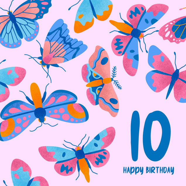 Delicate Pink Butterfly 10th Birthday Confetti-exploding Greetings Card