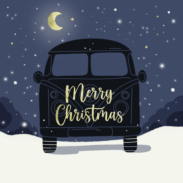 Merry Christmas Black Campervan Confetti-exploding Greetings Card