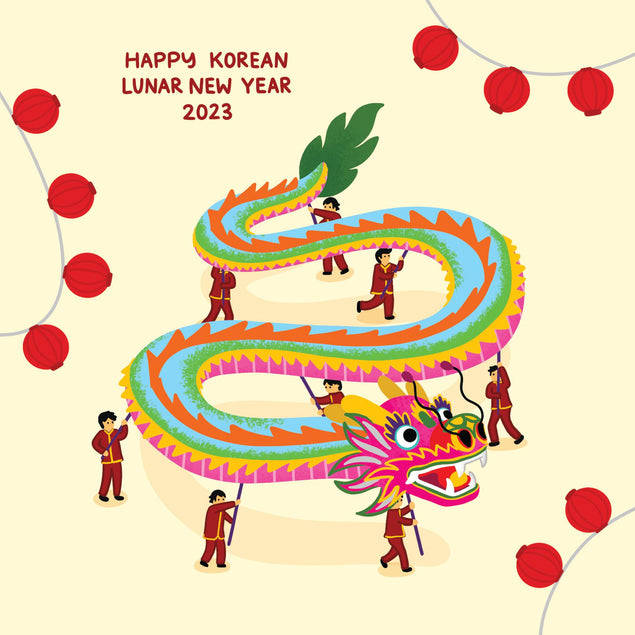Happy Korean Lunar New Year Huge Dragon Confetti-exploding Greetings Card