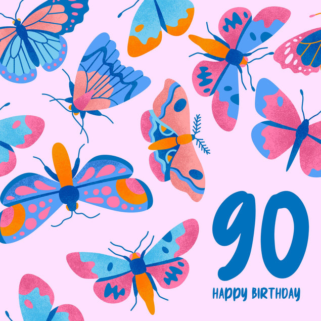 Delicate Pink Butterfly 90th Birthday Confetti-exploding Greetings Card