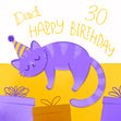 30th Birthday Purple Cat Dad Confetti-exploding Greetings Card