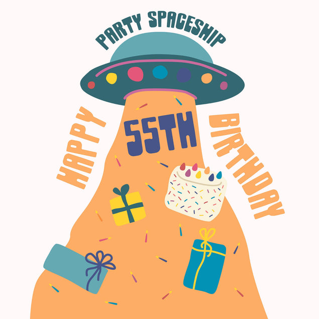Party Spaceship Happy 55th Birthday Confetti-exploding Greetings Card