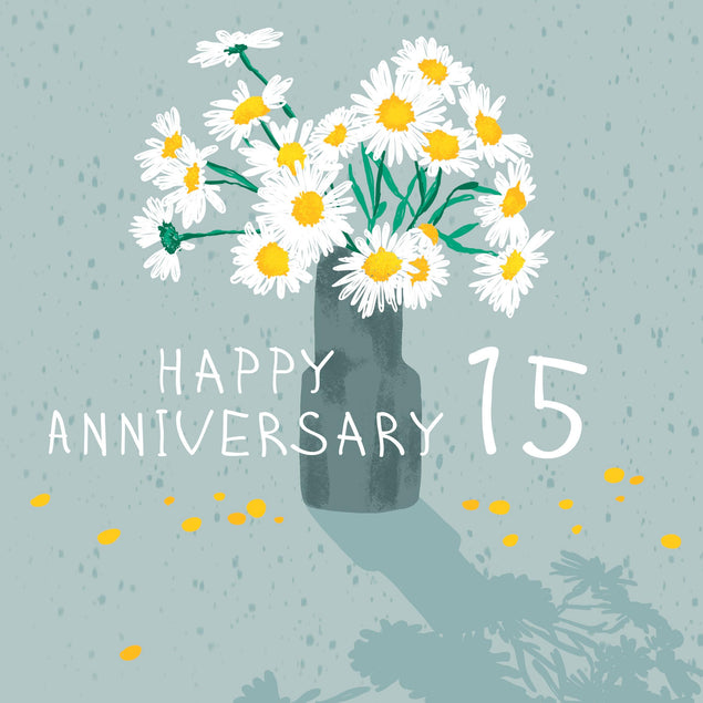 Happy 15th Anniversary Daisies Bouquet Confetti-exploding Greetings Card