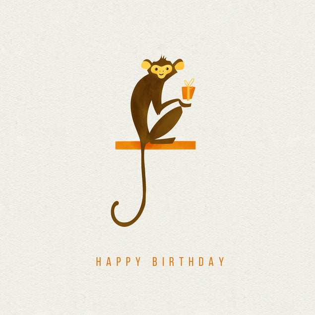 Monkey With A Gift Happy Birthday Confetti-exploding Greetings Card
