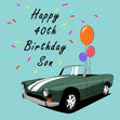 Retro Car Happy 40th Birthday Son Confetti-exploding Greetings Card
