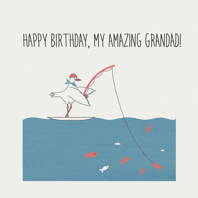 Fishing Seagull Happy Birthday Grandad Confetti-exploding Greetings Card