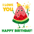 Watermelon With A Flower I Love You Happy Birthday Confetti-exploding Greetings Card