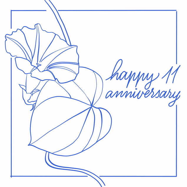 Blue Abstract Flower Happy 11th Anniversary Confetti-exploding Greetings Card