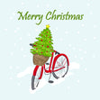Merry Christmas Bike With Christmas Tree In A Basket Confetti-exploding Greetings Card