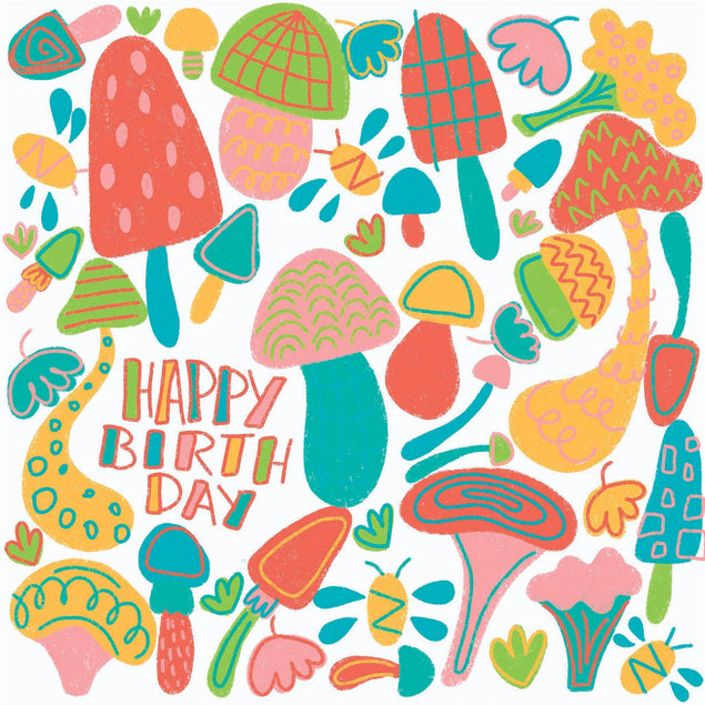 Mushrooms Happy Birthday Confetti-exploding Greetings Card