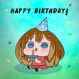 Happy Birthday Cute Anime Girl With A Small Cake Confetti-exploding Greetings Card