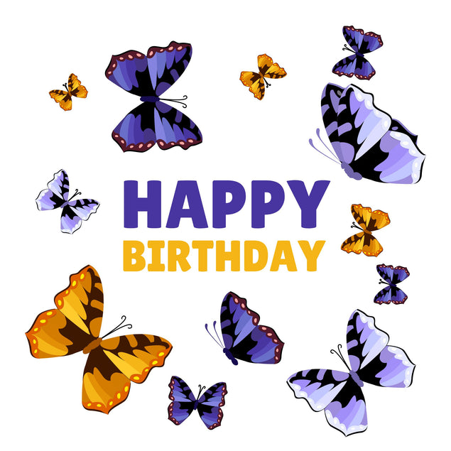 Purple And Yellow Butterflies Happy Birthday Confetti-exploding Greetings Card