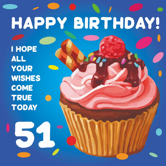 Happy 51st Birthday Cupcake Confetti-exploding Greetings Card