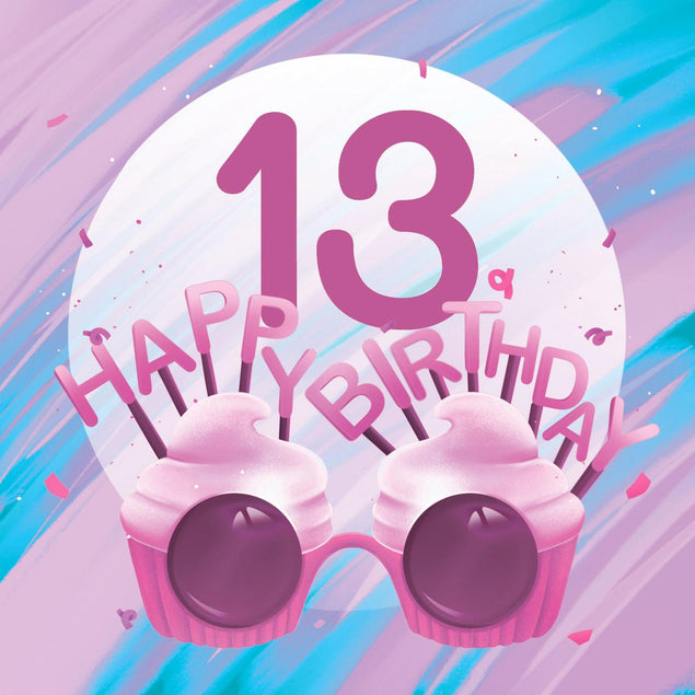 Happy 13th Birthday Cupcake Glasses Confetti-exploding Greetings Card