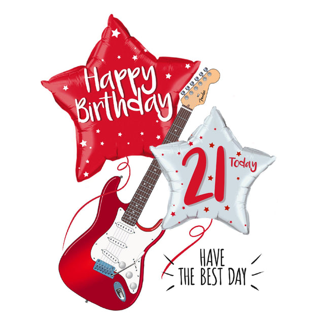 Happy 21st Birthday Red Electric Guitar Confetti-exploding Greetings Card