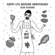 Happy 6th Wedding Anniversary Husband Man Cooking Confetti-exploding Greetings Card