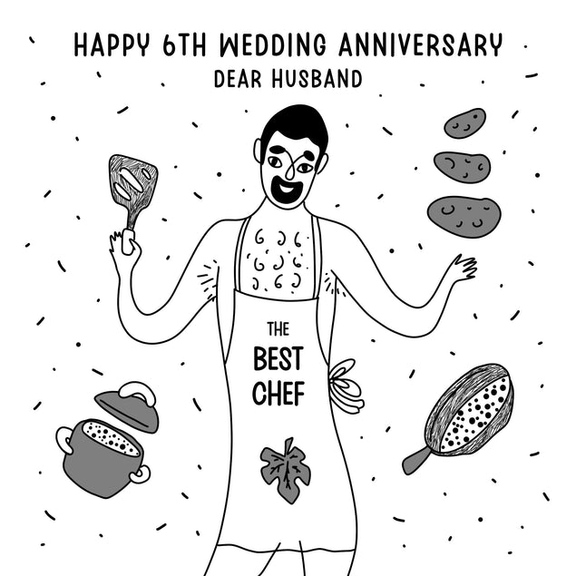 Happy 6th Wedding Anniversary Husband Man Cooking Confetti-exploding Greetings Card