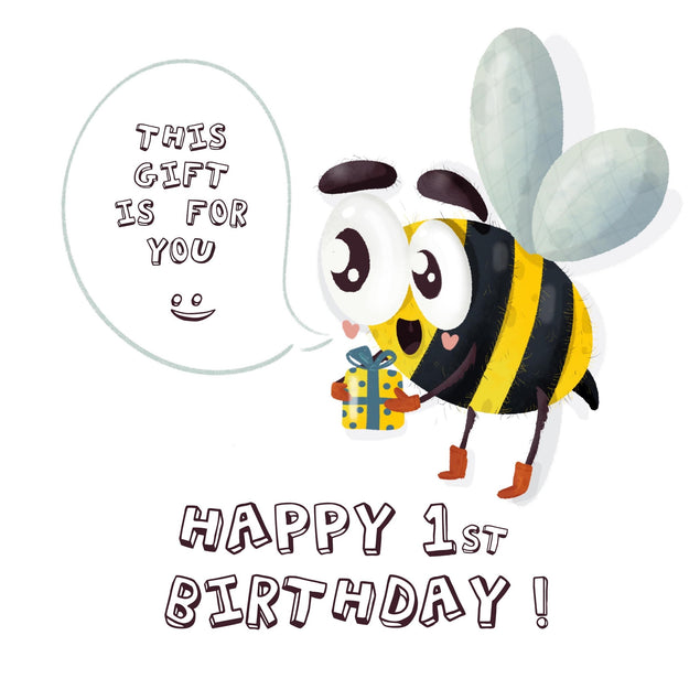 Bee With Gift Happy 1st Birthday Nephew Confetti-exploding Greetings Card